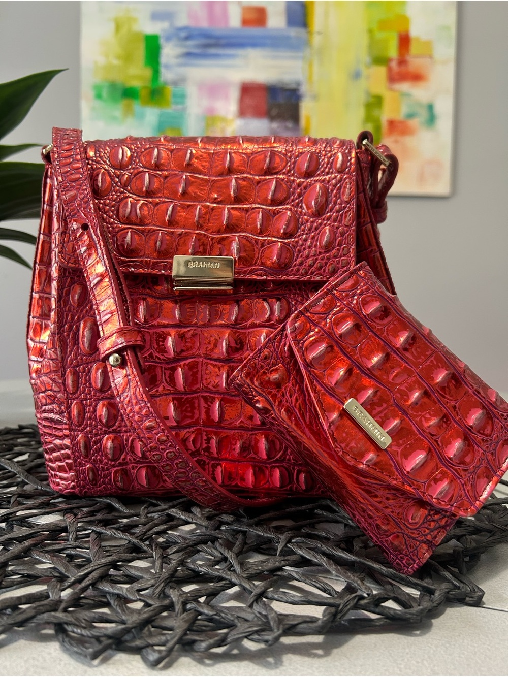 ♥️ Brahmin Margo Metallic Red Dragon Crossbody & Matching Small Veronica Wallet - Picture 3 of 15